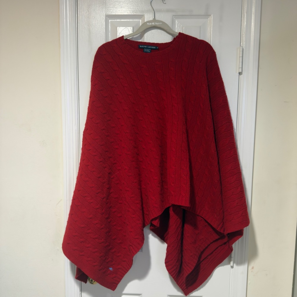 Lauren Ralph Lauren Vibrant Red Cable Knit Poncho